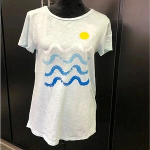 LOFT Sun & Ocean Waves, white cotton short sleeve,round neck,summer,vacation Tee